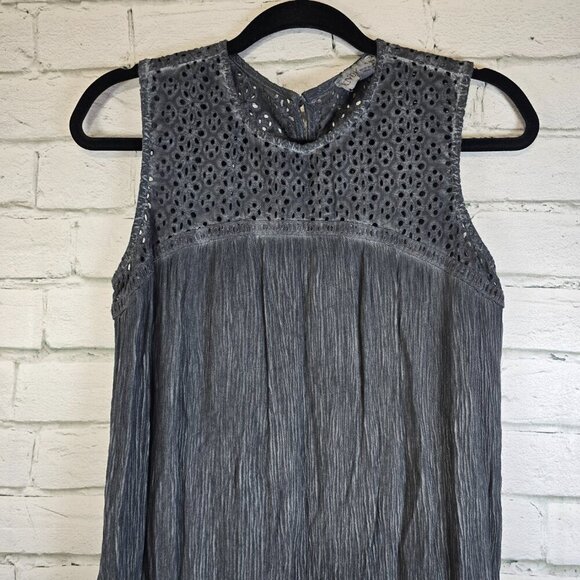 KNOX ROSE SLEEVELESS TUNIC DRESS EYELET LACE CHARCOL GRAY DISTRESSED SIZE XS - Picture 1 of 7